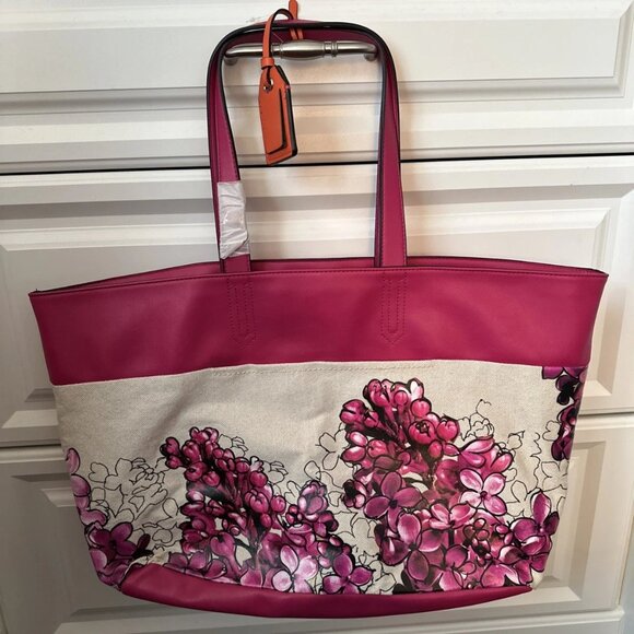 REED Modern American Luxury - Large Shoulder Bag (Pink Floral On Beige) - Picture 1 of 16